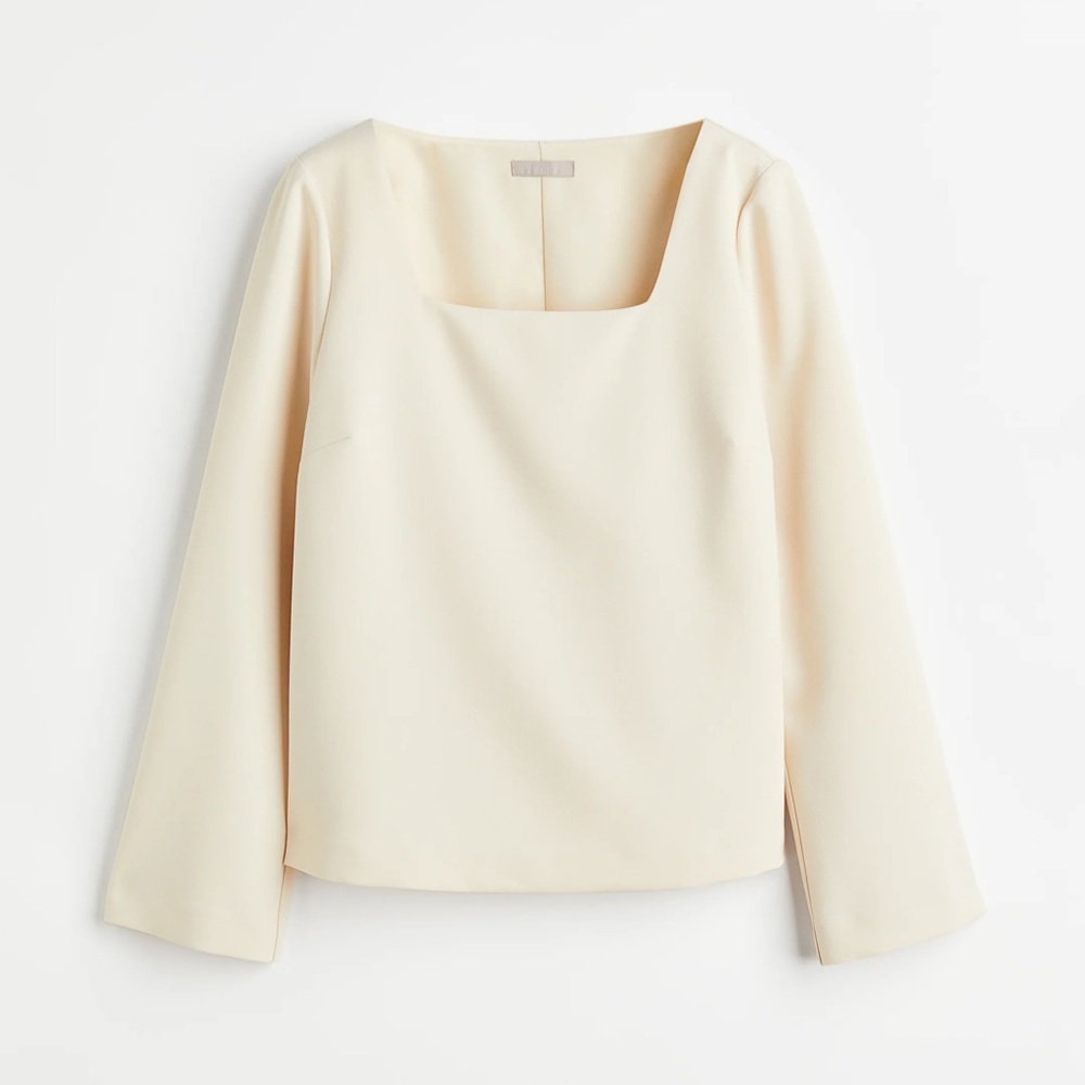NWT H&M Cream Square Neck Long Sleeve Blouse Size Large